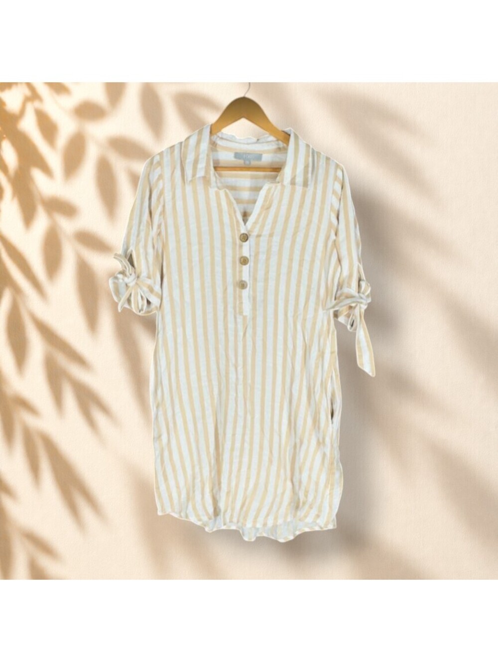 J Gee Shirt Dress Women XL White Striped Short Button Collared Short Sleeve